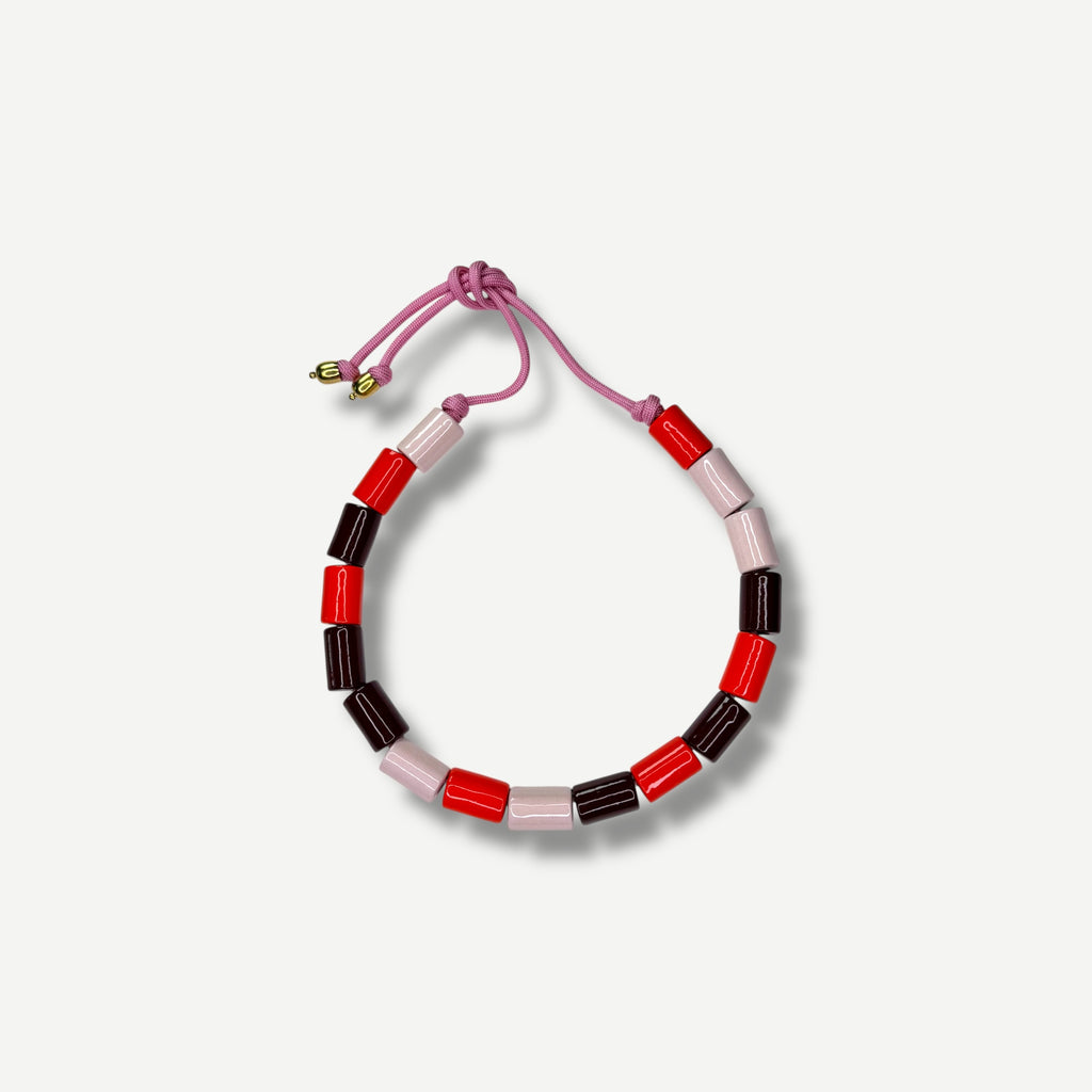 BLUSH, LOBSTER & WALNUT CANDY.  BEAD FIVE.